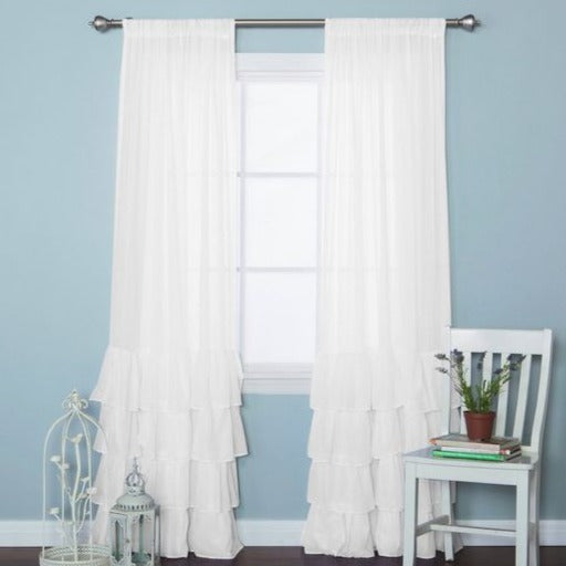 White Bottom Ruffle Cotton Curtains