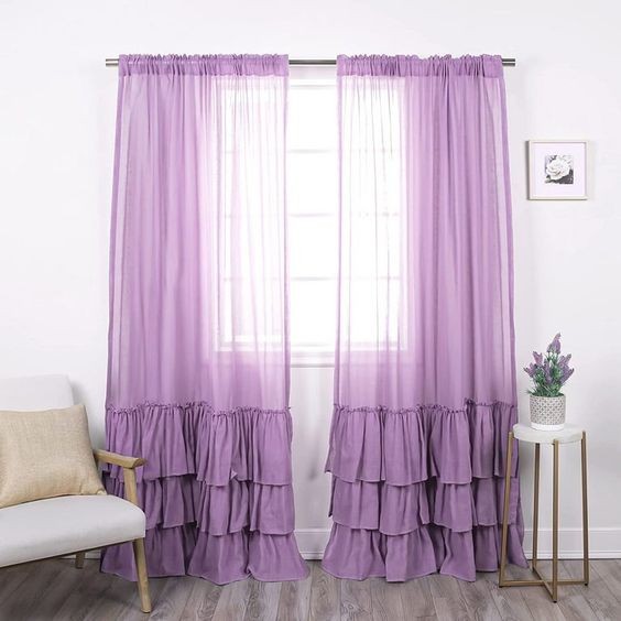 Lilac Bottom Ruffle Cotton Curtains