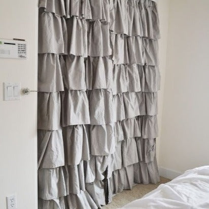 Grey Cotton Full Ruffle Curtains