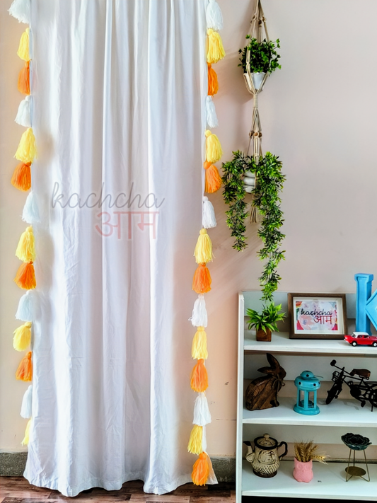 Yellow Ombre Tassel White Curtains (Cotton & Sheer)