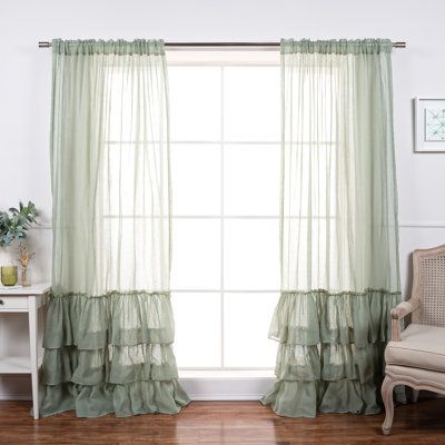 Green Bottom Ruffle Cotton Curtains