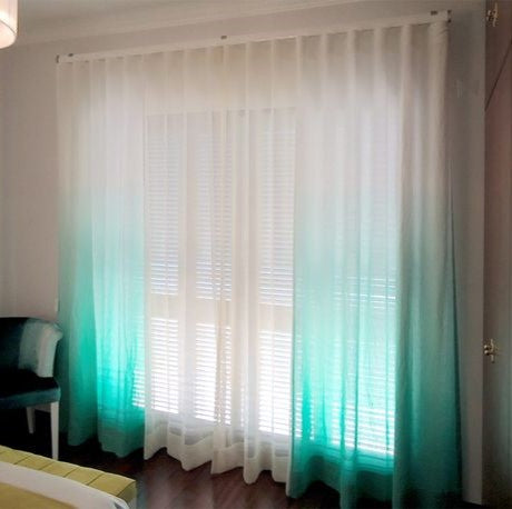 Teal Ombre Dyed Cotton Non See Through Curtains