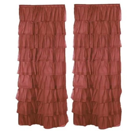 Brown Cotton Full Ruffle Curtains