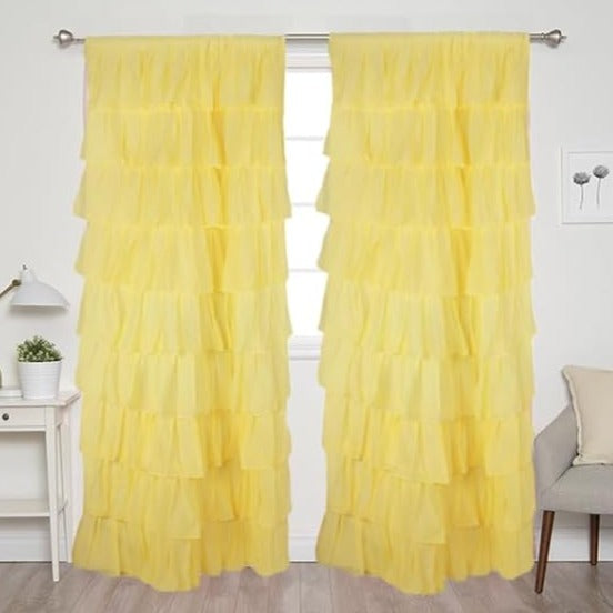 Yellow Cotton Full Ruffle Curtains