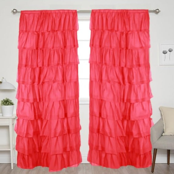 Red Cotton Full Ruffle Curtains