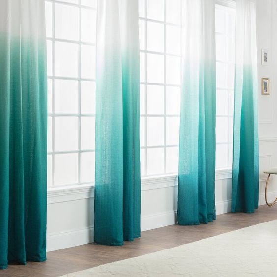 Teal Ombre Dyed Cotton Non See Through Curtains