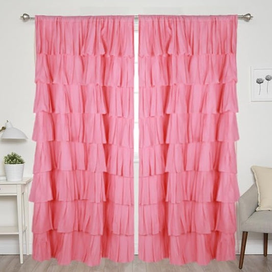 Pink Cotton Full Ruffle Curtains