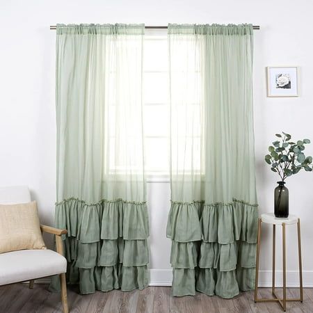 Green Bottom Ruffle Cotton Curtains