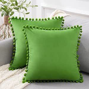 Green Pompom Lace Cotton Cushion Cover