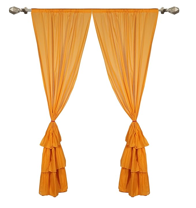 Yellow Bottom Ruffle Cotton Curtains