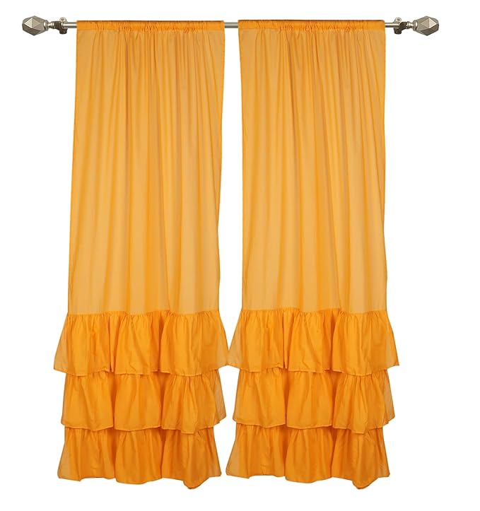 Yellow Bottom Ruffle Cotton Curtains