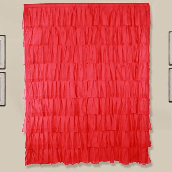 Red Cotton Full Ruffle Curtains