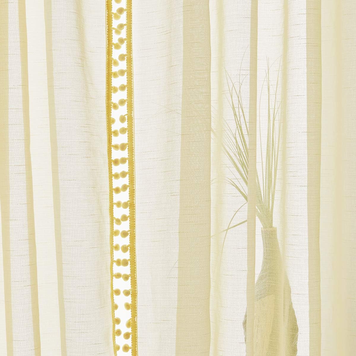 Yellow Pompom Lace Georgette Sheer Curtain