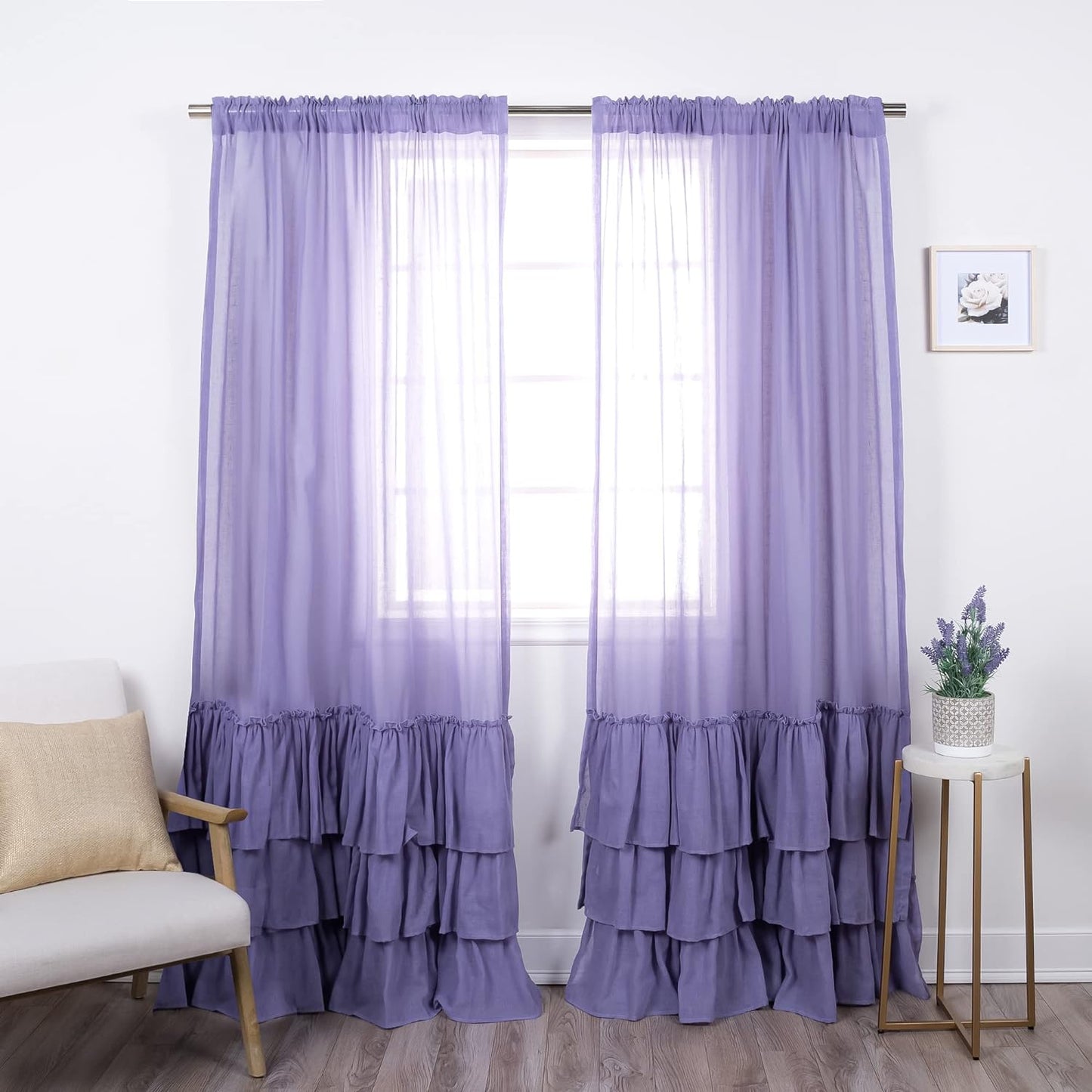 Lavender Bottom Ruffle Cotton Curtains