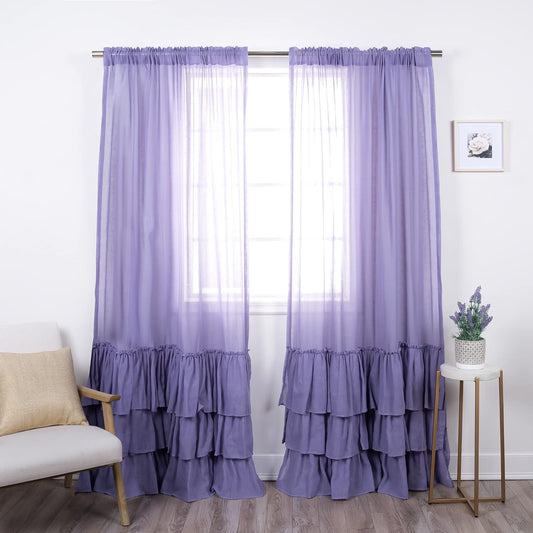 Lavender Bottom Ruffle Cotton Curtains