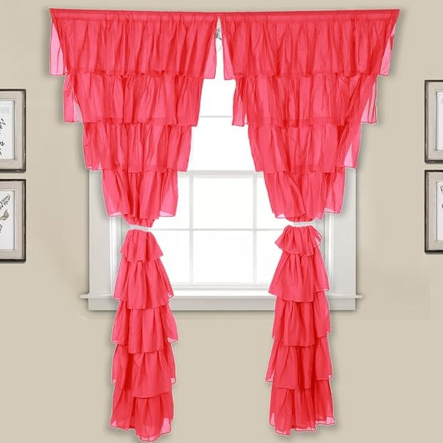 Red Cotton Full Ruffle Curtains