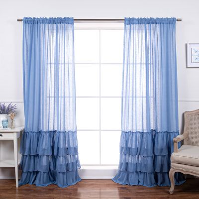 Blue Bottom Ruffle Cotton Curtains