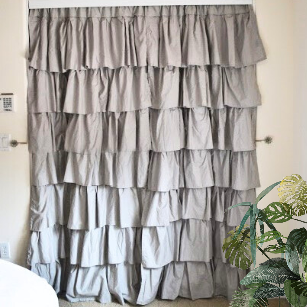 Grey Cotton Full Ruffle Curtains