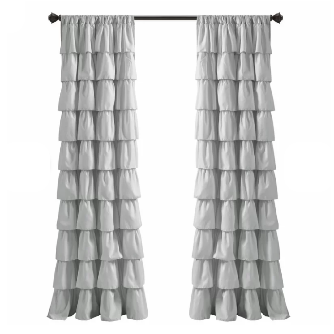 Grey Cotton Full Ruffle Curtains