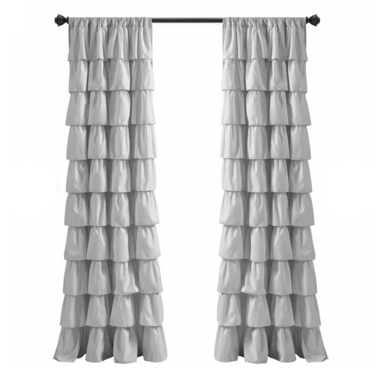 Grey Cotton Full Ruffle Curtains