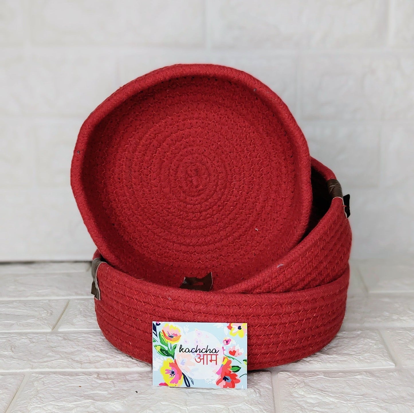 Red Round Storage Baskets (Set of 3)