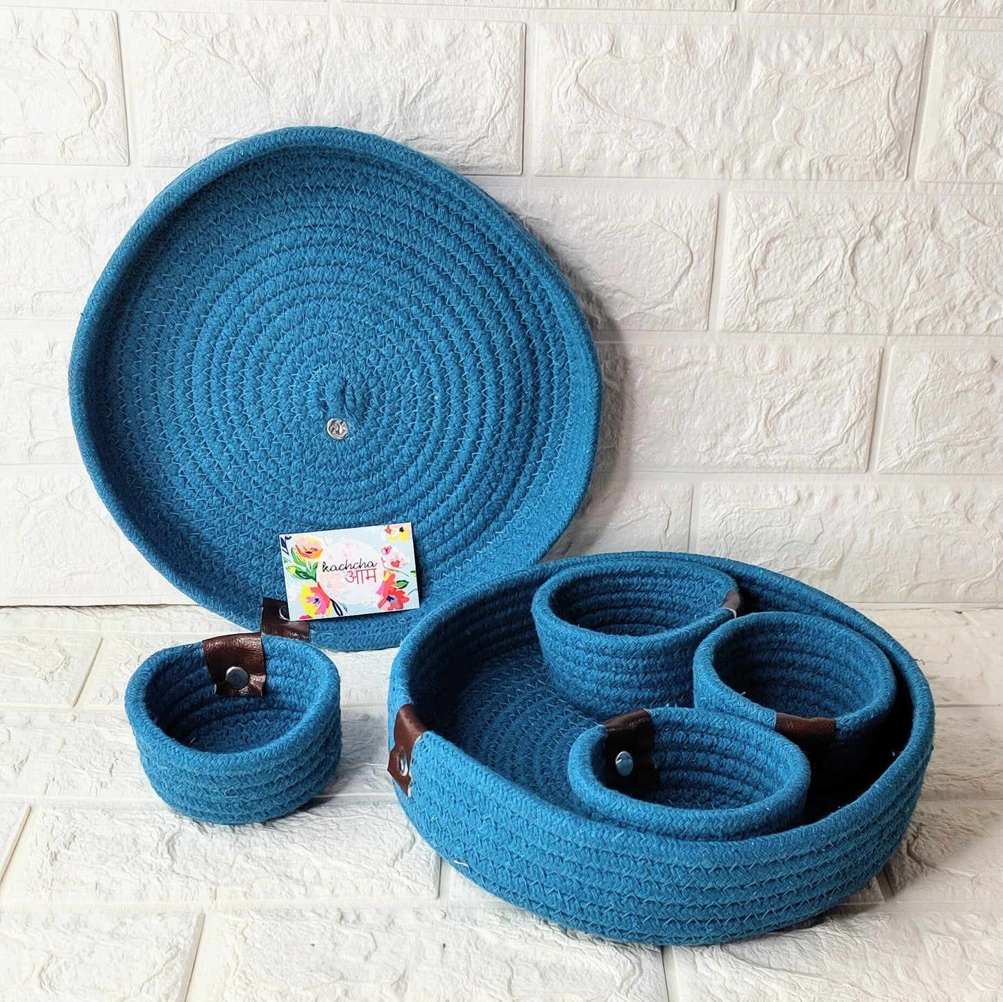 Multipurpose Cotton Baskets With 4 Bowls Turquoise