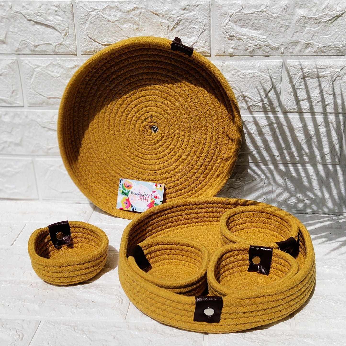 Multipurpose Cotton Baskets With 4 Bowls Musturd