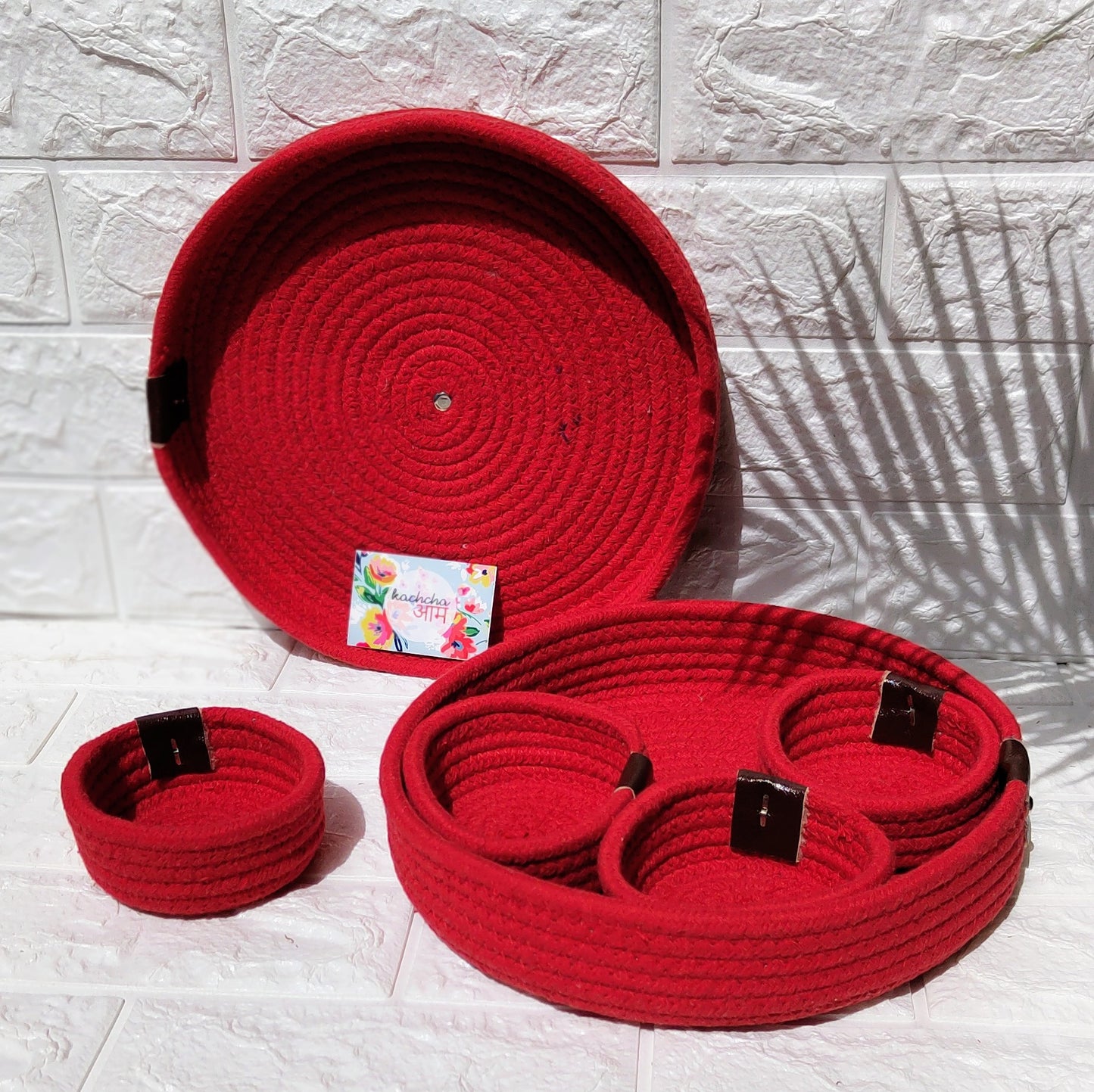 Multipurpose Cotton Baskets With 4 Bowls Cherry