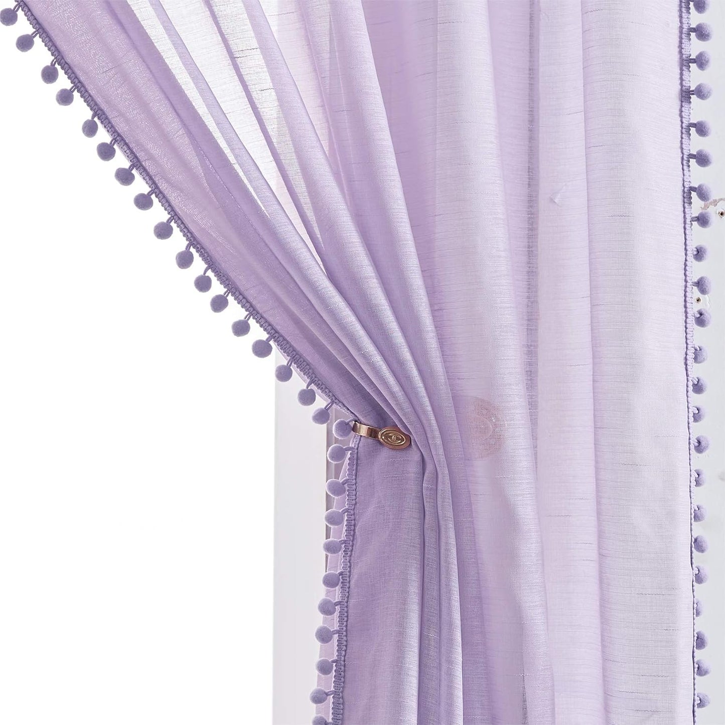 Lavender Pompom Lace Georgette Sheer Curtain