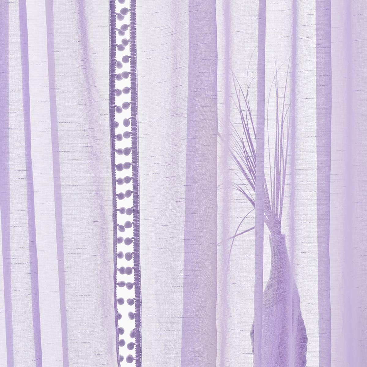 Lavender Pompom Lace Georgette Sheer Curtain