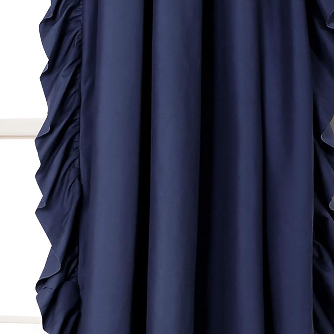 Navy Side Frill Curtains 100% Cotton Material