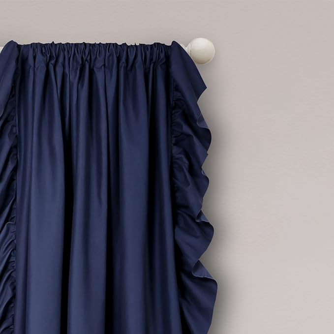 Navy Side Frill Curtains 100% Cotton Material