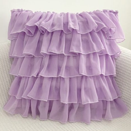 Georgette Ruffles Cotton Cushion Cover in Lavender - 16x16 Inches with Quality Lining