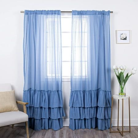 Blue Bottom Ruffle Cotton Curtains