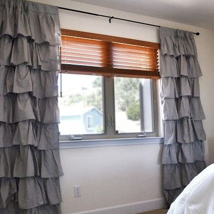 Grey Cotton Full Ruffle Curtains