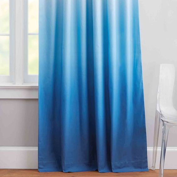 Blue Ombre Dyed Cotton Non See Through Curtains