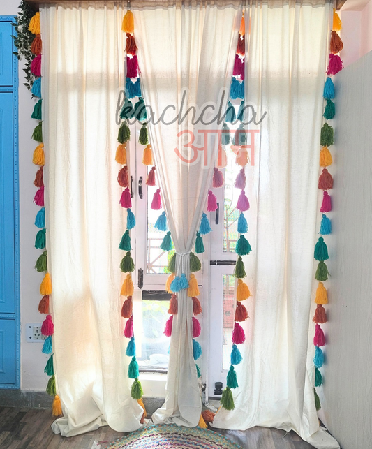 Rainbow Tassel Cream Curtains (Cotton/Sheer)