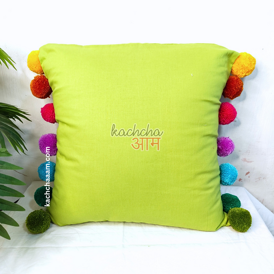 Rainbow Pompom Pista Cotton Cushion Cover with Lining