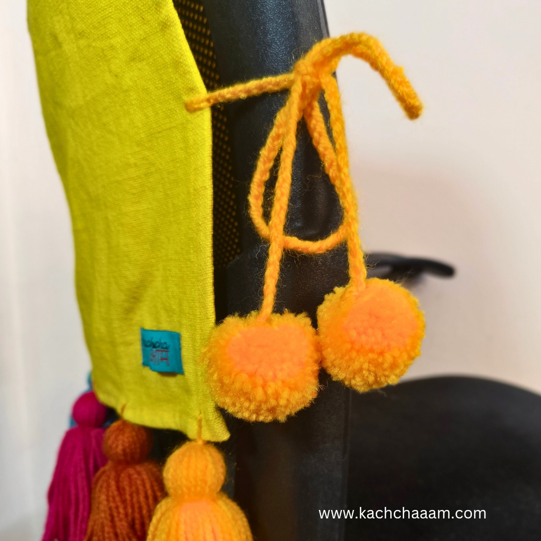 Yellow Cotton Slub Chair Cover with Rainbow Tassels