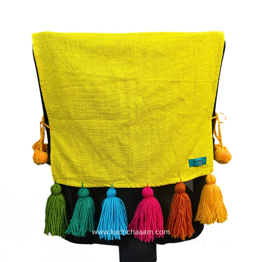 Yellow Cotton Slub Chair Cover with Rainbow Tassels