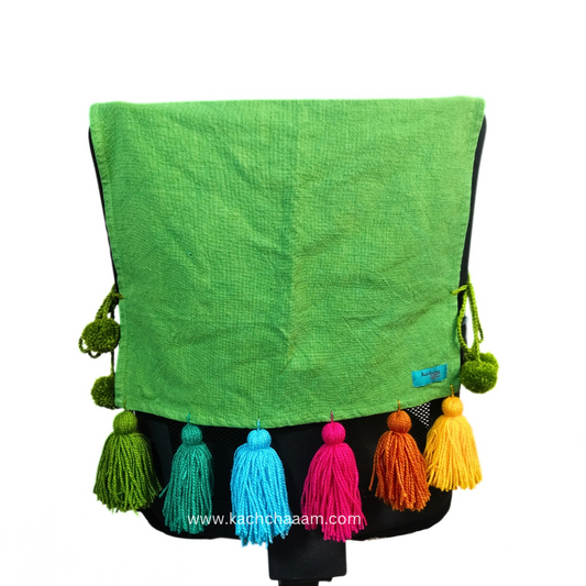 Green Cotton Slub Chair Cover with Rainbow Tassels