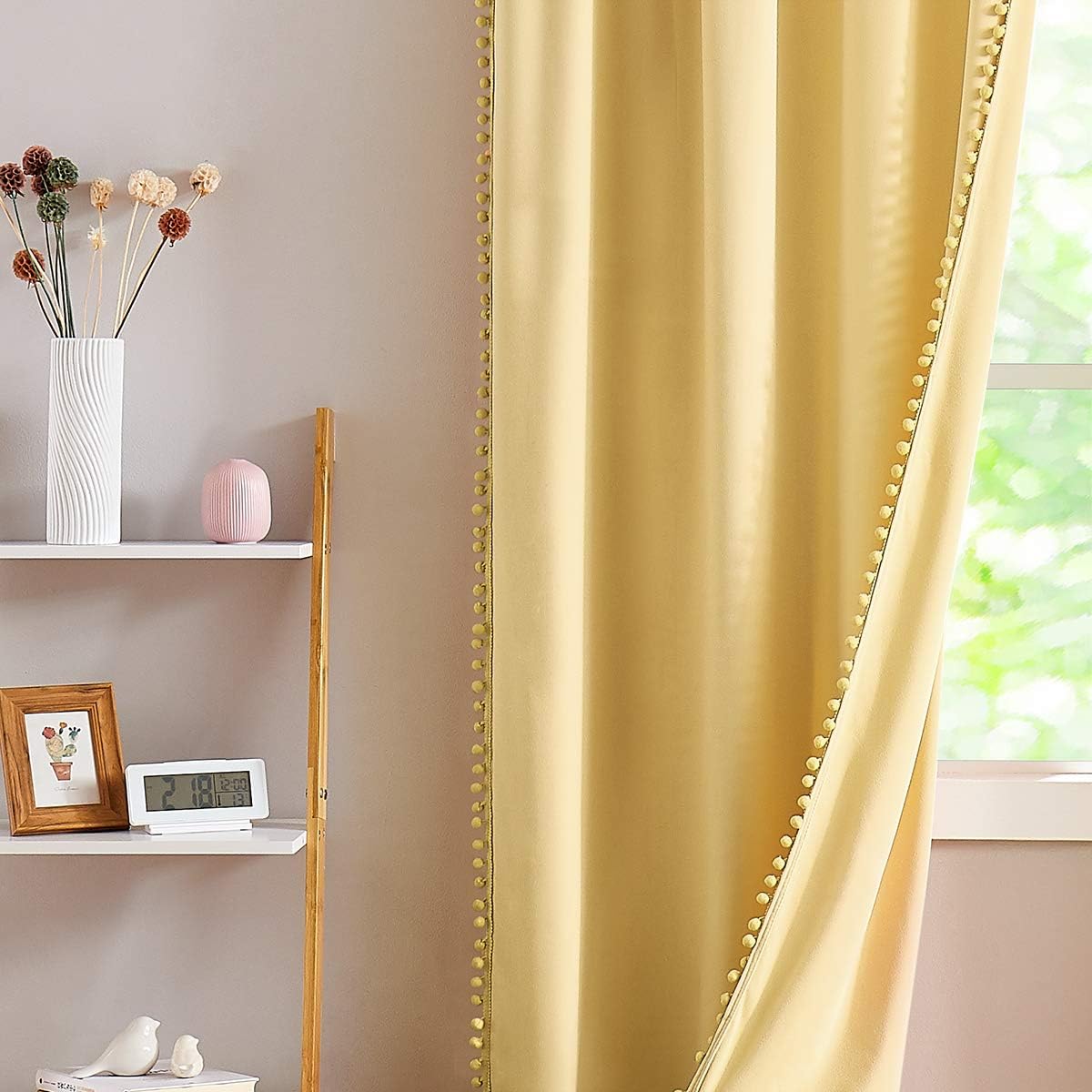 Yellow Pompom Lace Colored Cotton Curtains