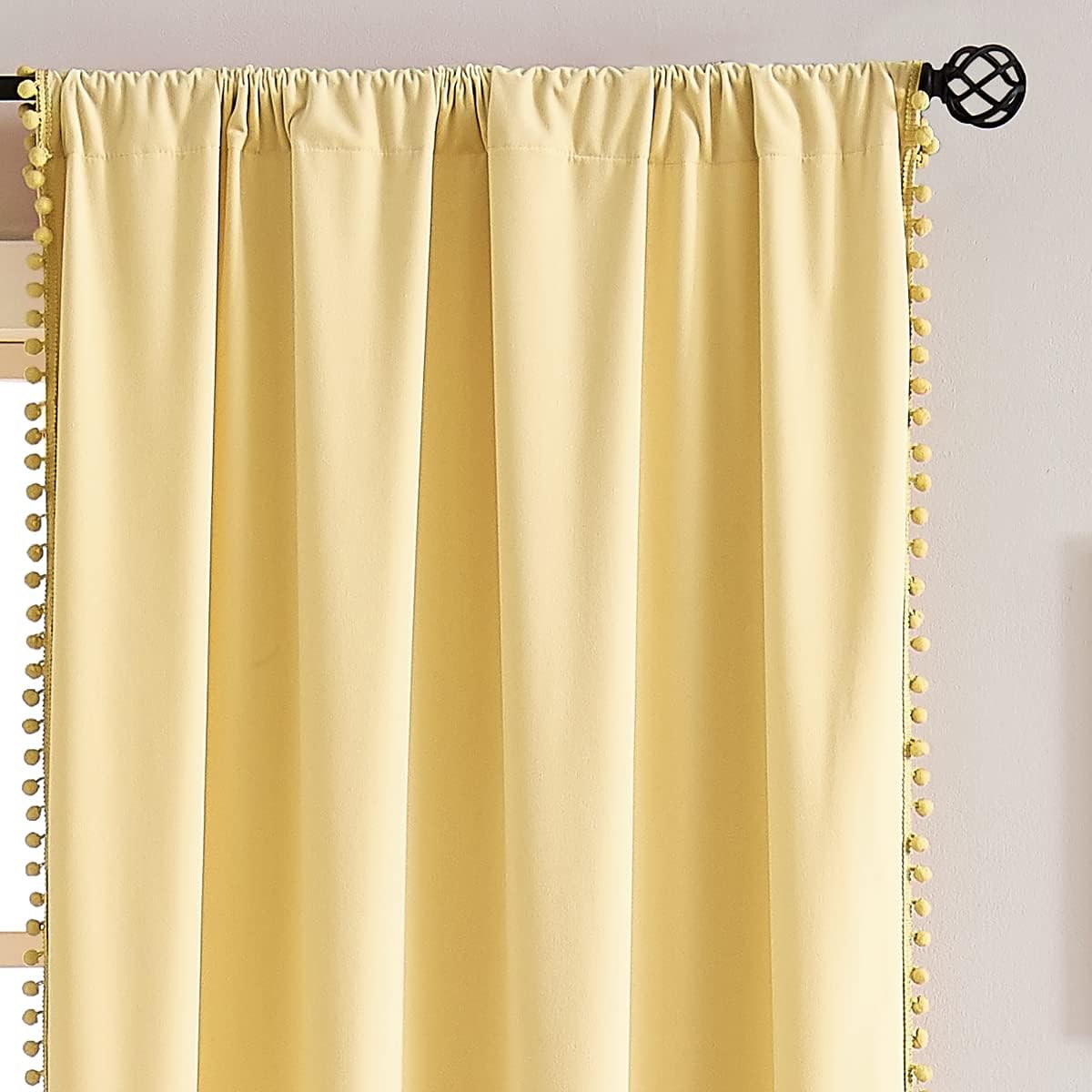 Yellow Pompom Lace Colored Cotton Curtains