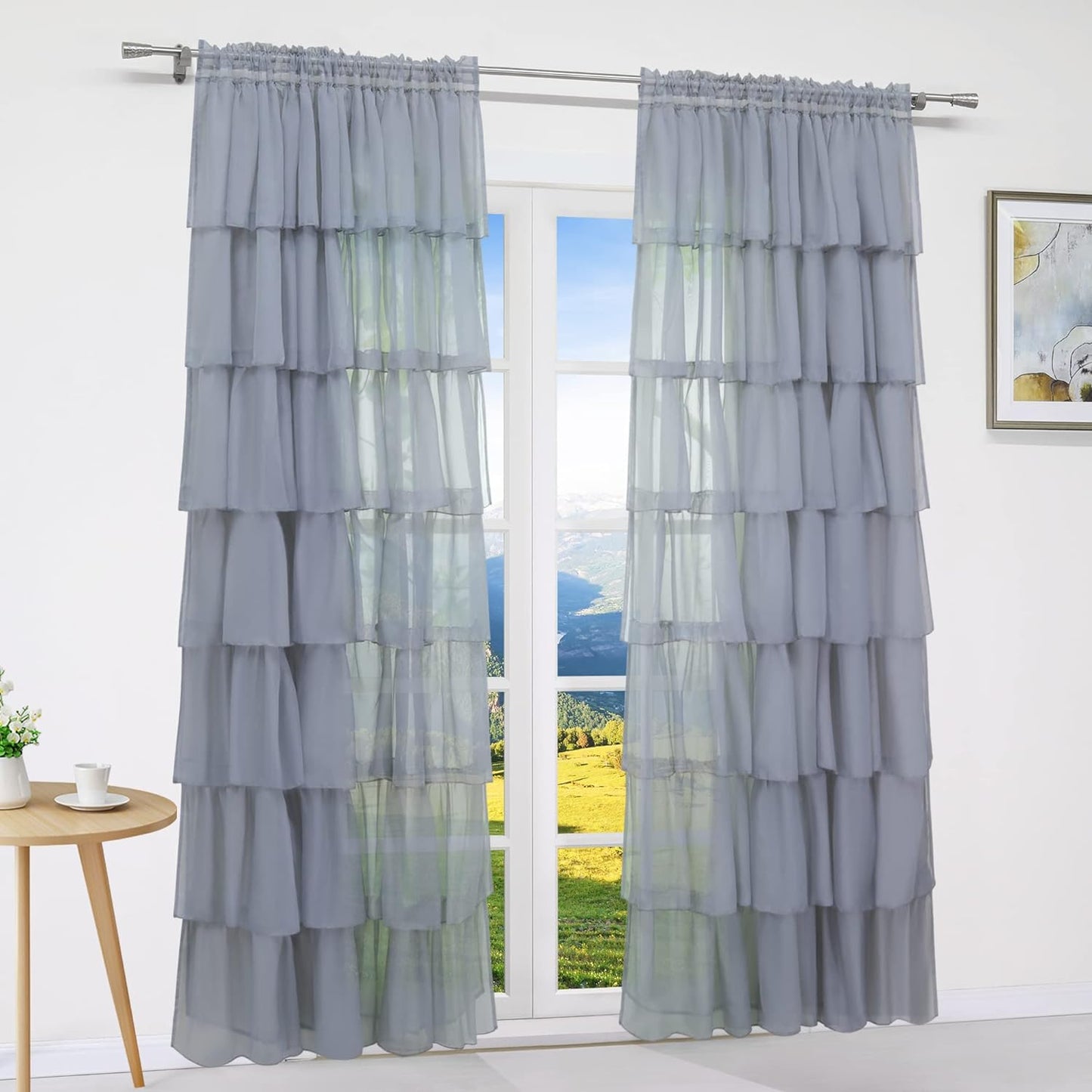 Grey Georgette Full Ruffle Curtains