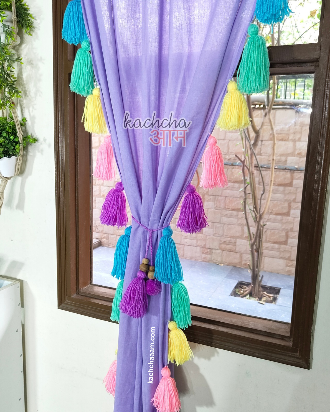 Celestial Sky Inspired Tassels Lavender Curtains (Cotton/Sheer)