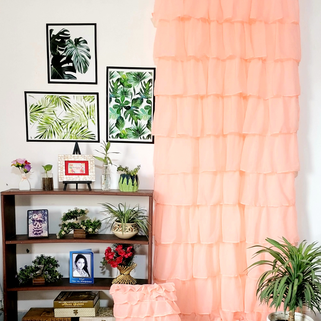 Peach Georgette Full Ruffle Curtains