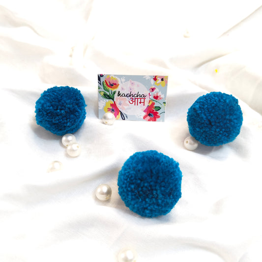 Handmade Premium wool Pompom Ocean Blue color