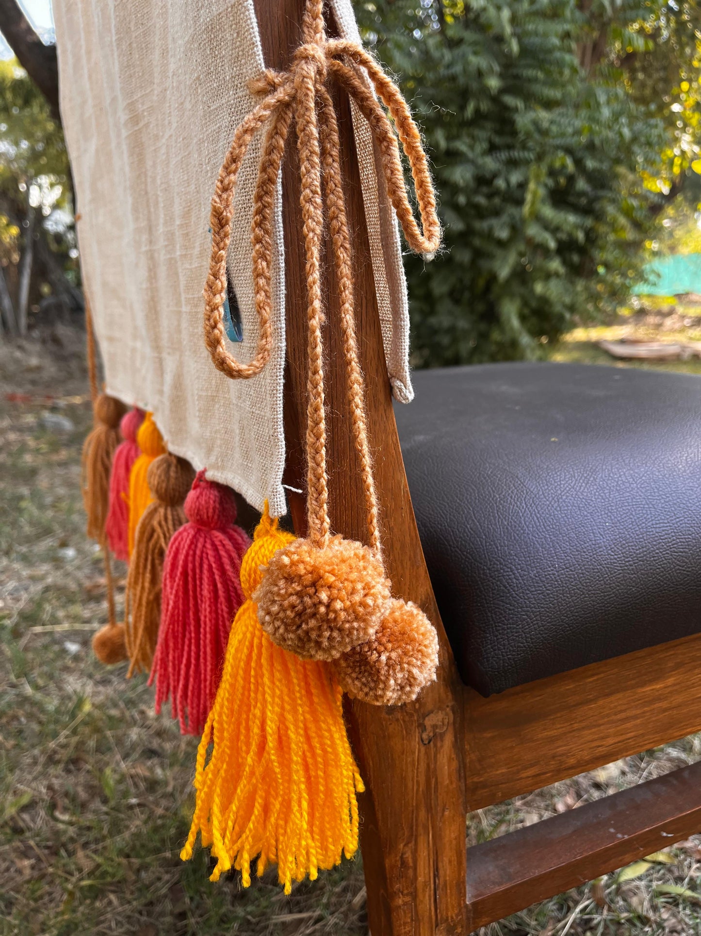 Natural Cotton Slub Chair Cover with Sunset Tassels