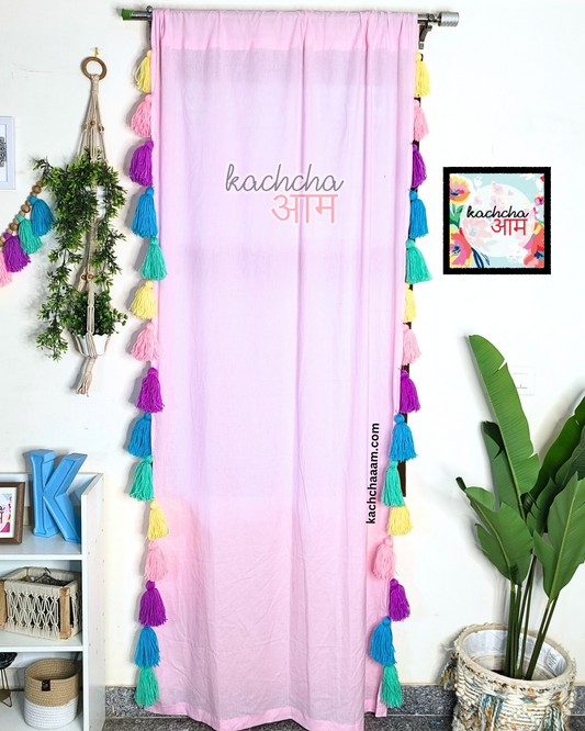 Celestial Sky Inspired Tassels Baby Pink Curtains (Cotton/Sheer)