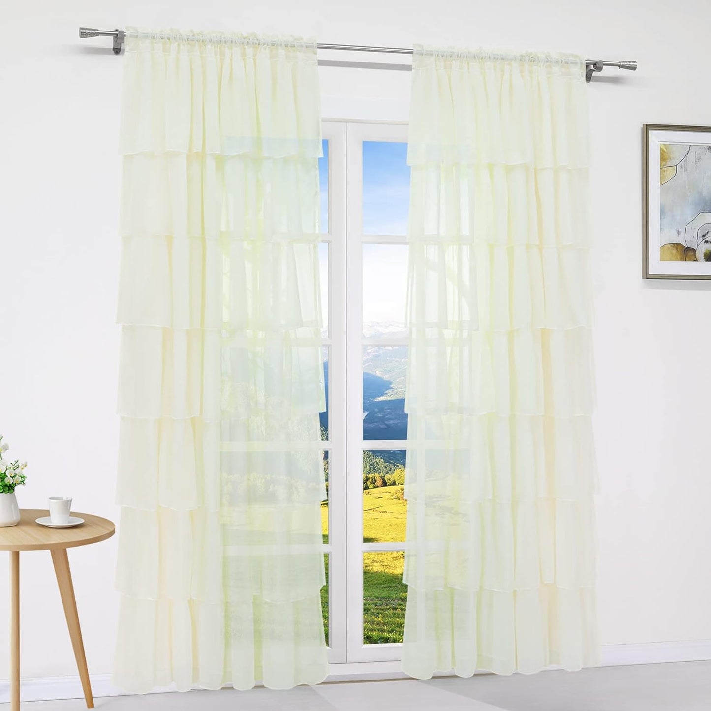 Off-White Georgette Full Ruffle Curtains